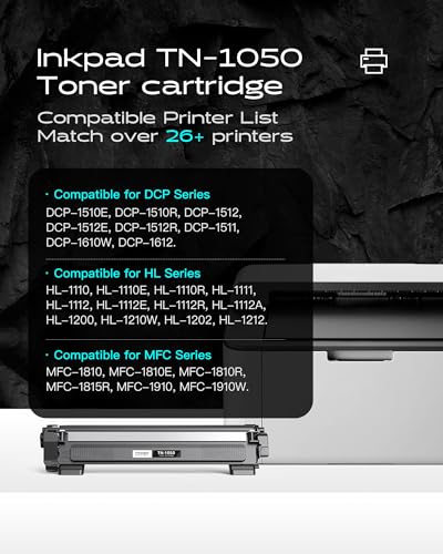 iNKPAD TN1050 TN-1050 Cartuchos de Toner compatibles para Brother DCP-1612W HL-1110 HL-1210W HL-1212W DCP-1510 DCP-1610 DCP-1610W MFC-1810 MFC-1910W Impresora (Negro,2-Pack)