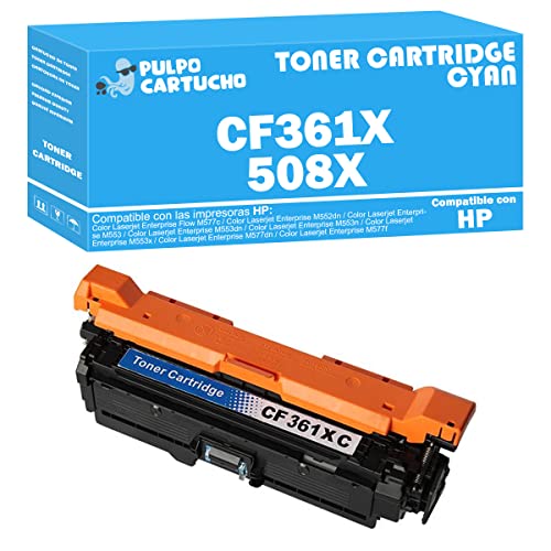 Pulpo Cartucho - Toner CF361X Cyan Compatible con HP CF361X / Ref. 508X - Valido para Impresoras Color Laserjet Enterprise M552dn / M553 / M553dn / M553n / M553x / M577dn / M577f / Flow M577c